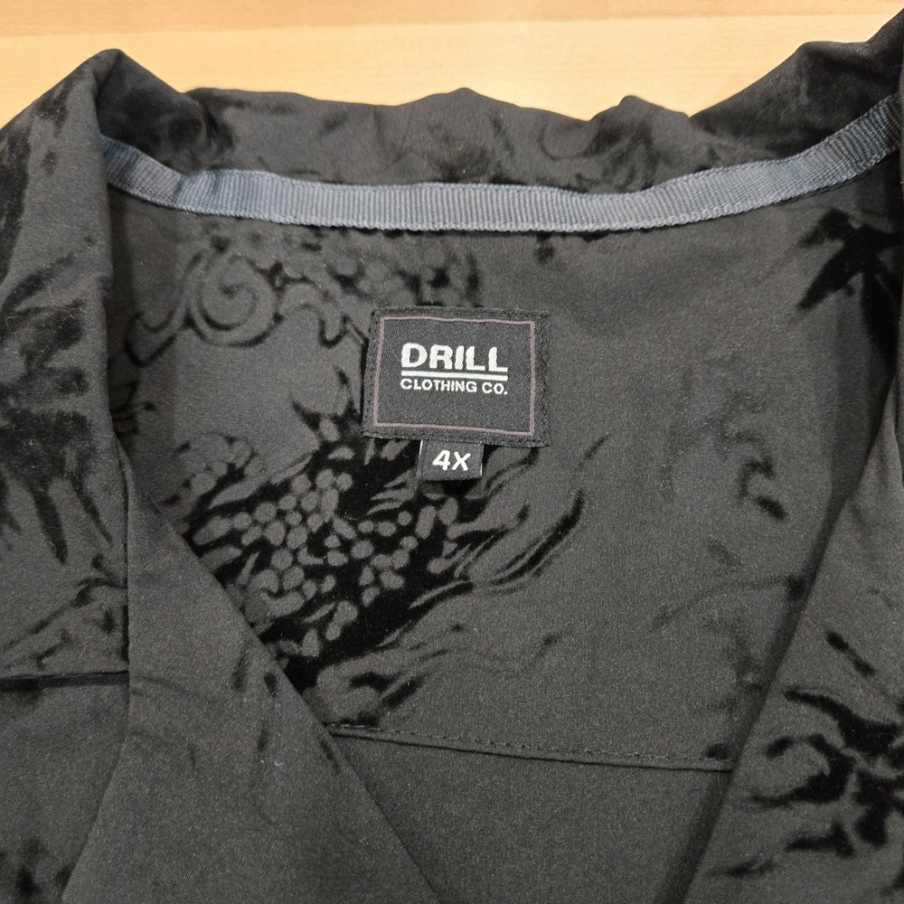 Drill Clothing Co 4X Shirt Dragon Bamboo Print Short Sleeve Black